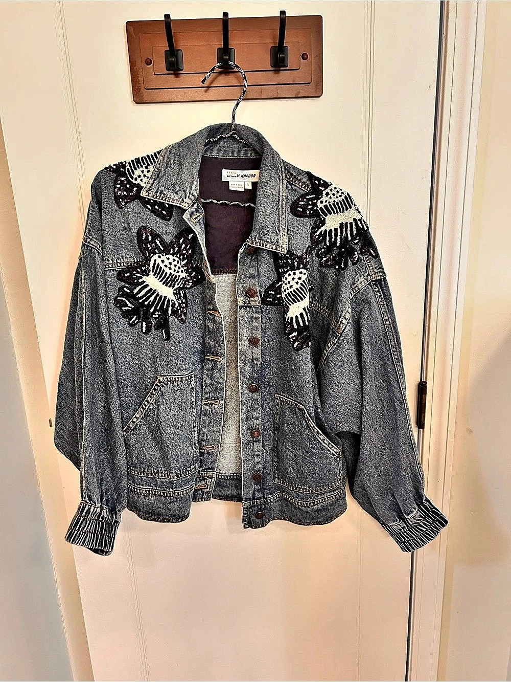 Dhruv Kapoor Beaded Denim Jacket in Blue & Black